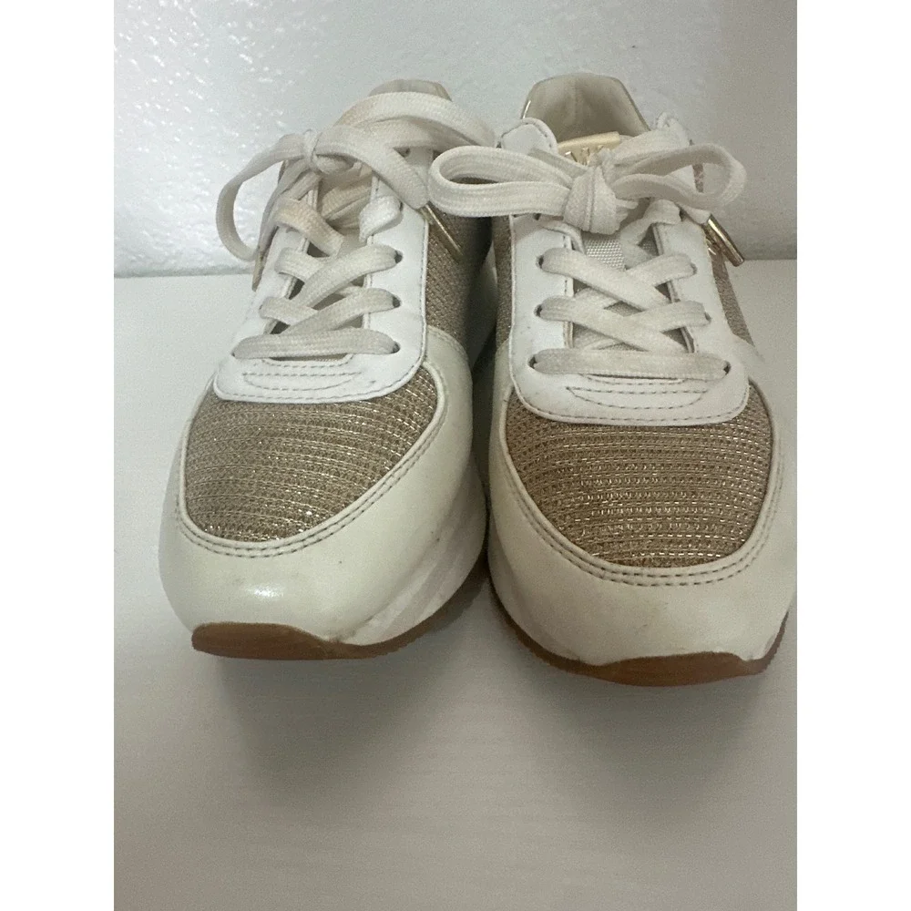 Michael Kors Sneakers Platform Gold Glitter Logo Lace Up Casual Shoes - Picture 7 of 9